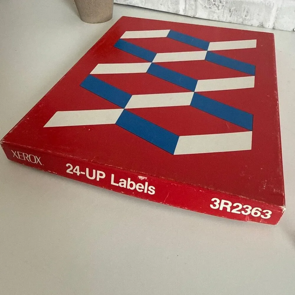 Vintage 1970s Xerox 24-Up Printer Labels Box Retro Office Prop Mid Century Graph